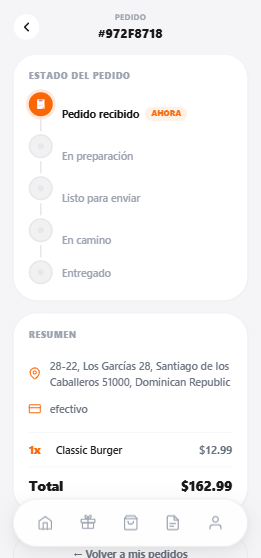Tracking de pedido en Fudi